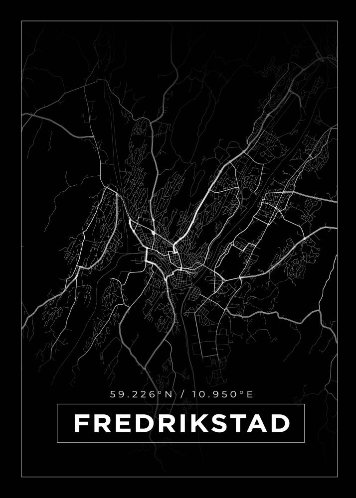 Kort - Fredrikstad - Sort Plakat