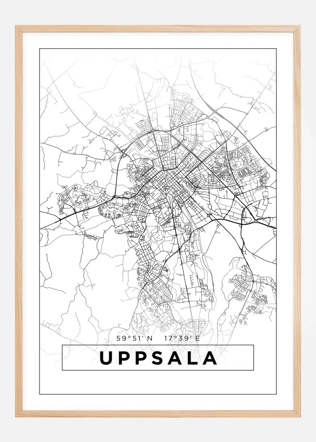 Kort - Uppsala - Hvid Plakat