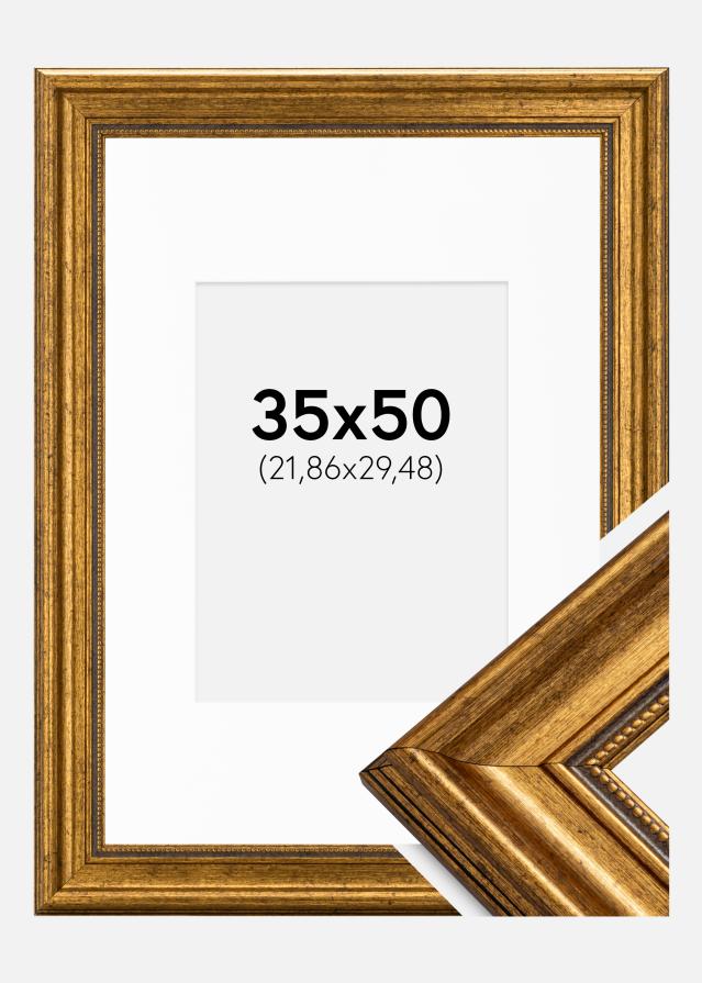 Ramme Rokoko Guld 35x50 cm - Passepartout Hvid 9x12 inches