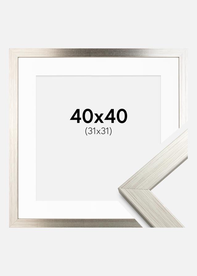 Ramme Silver Wood 40x40 cm - Passepartout Hvid 32x32 cm