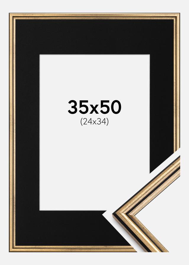 Ramme Horndal Guld 35x50 cm - Passepartout Sort 25x35 cm