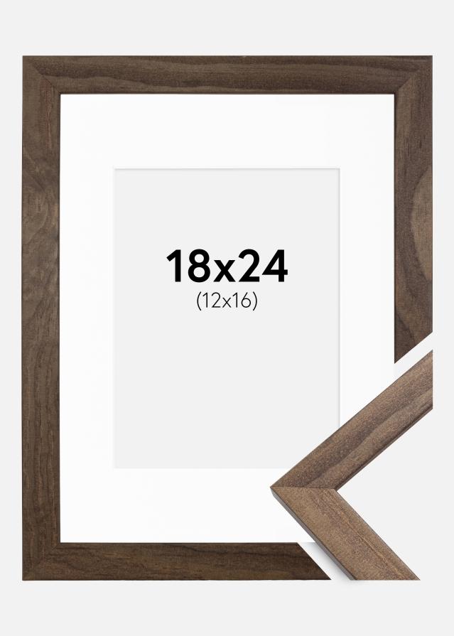 Ramme Stilren Valnød 18x24 cm - Passepartout Hvid 13x17 cm