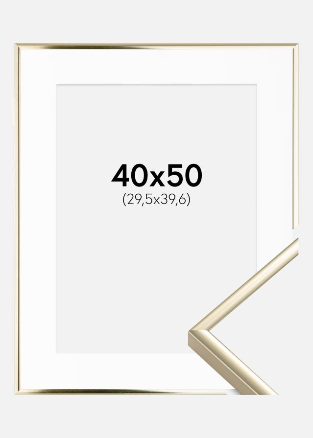 Ramme Aluminium Blank Guld 40x50 cm - Passepartout Hvid 12x16 inches