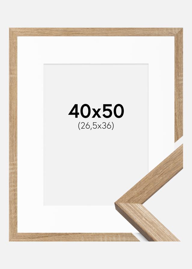 Ramme Fiorito Lys Eg 40x50 cm - Passepartout Hvid 27,5x37 cm