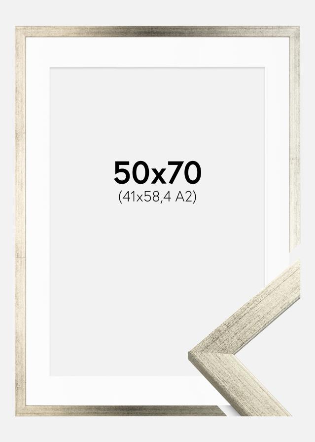 Ramme Stilren Sølv 50x70 cm - Passepartout Hvid 42x59,4 cm (A2)