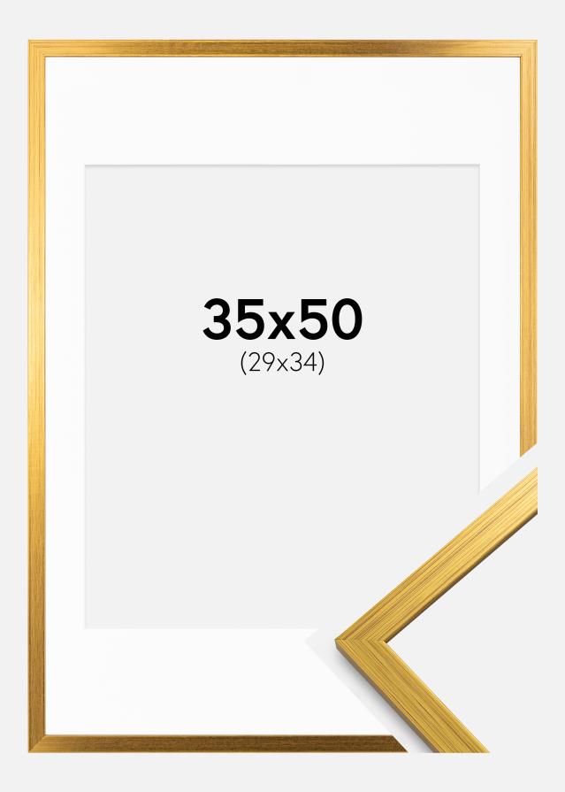 Ramme Edsbyn Guld 35x50 cm - Passepartout Hvid 30x35 cm