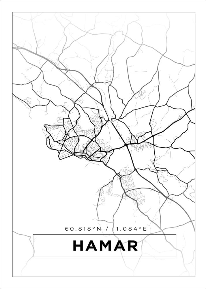 Kort - Hamar - Hvid Plakat