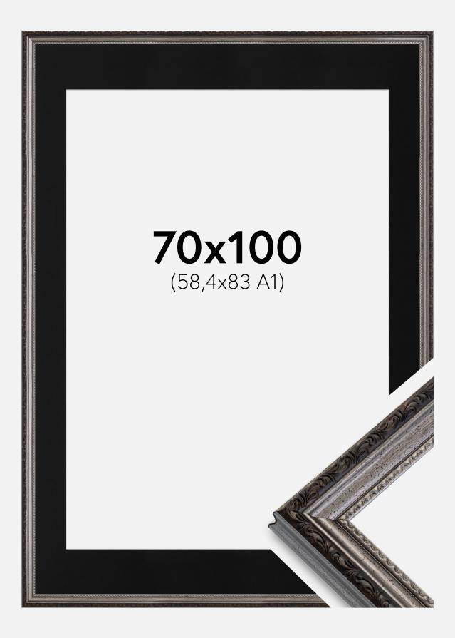 Ramme Abisko Sølv 70x100 cm - Passepartout Sort 59,4x84 cm (A1)