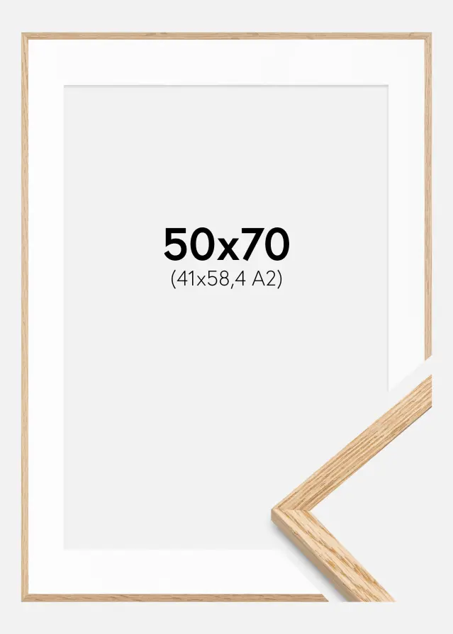 Ramme Tynd Eg 50x70 cm - Passepartout Hvid 42x59,4 cm (A2)