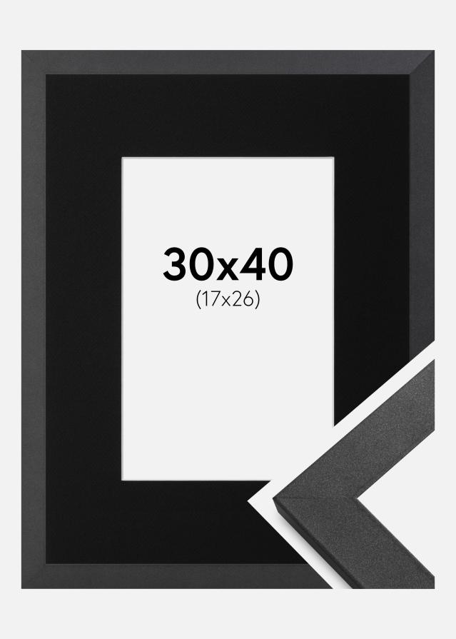Ramme Graphite Wood 30x40 cm - Passepartout Sort 18x27 cm