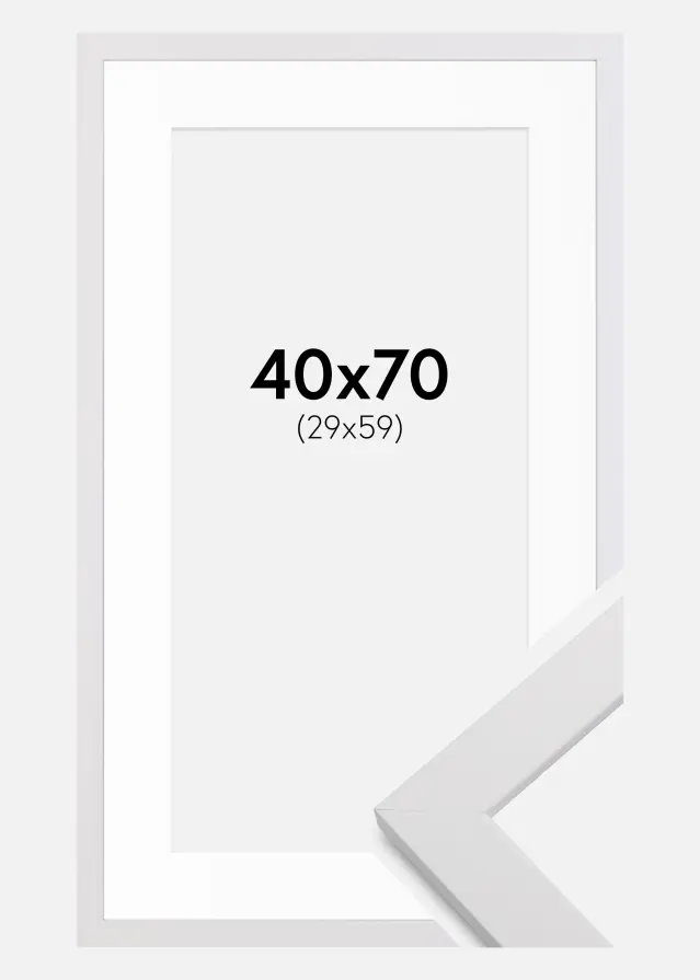 Ramme White Wood 40x70 cm - Passepartout Hvid 30x60 cm