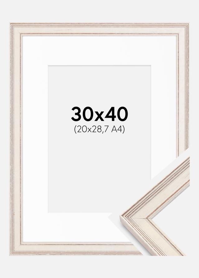 Ramme Shabby Chic Hvid 30x40 cm - Passepartout Hvid 21x29,7 cm (A4)