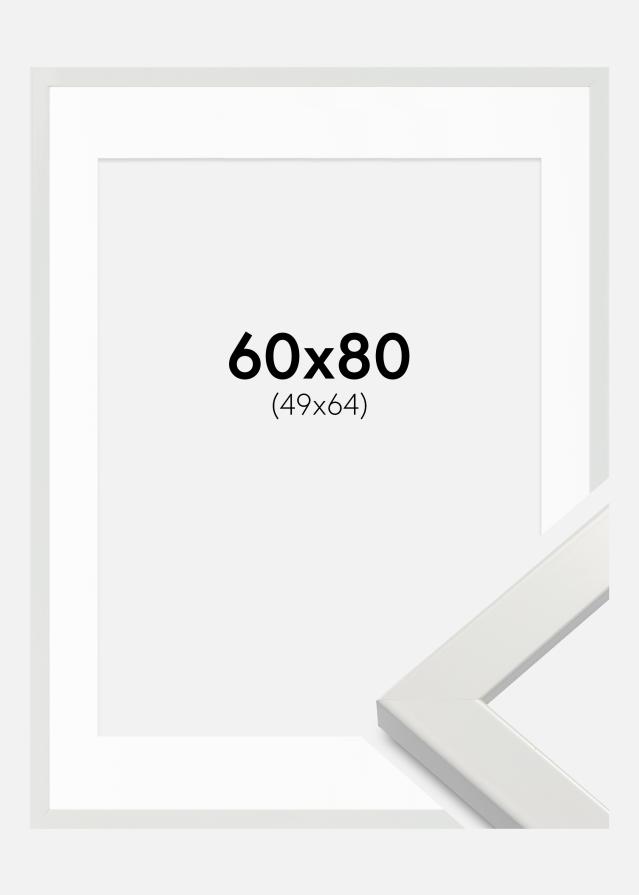 Ramme White Wood Glossy 60x80 cm - Passepartout Hvid 50x65 cm