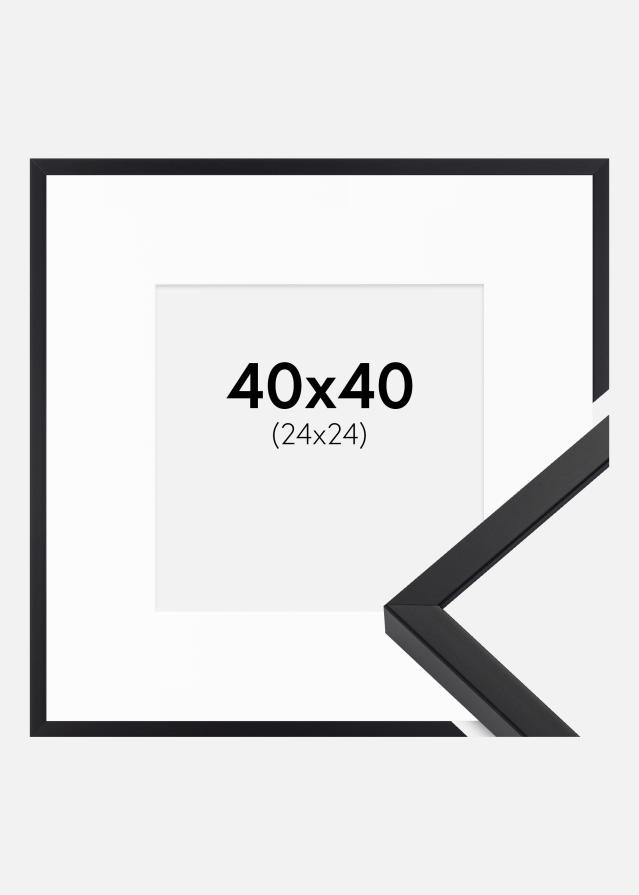Ramme E-Line Sort 40x40 cm - Passepartout Hvid 25x25 cm