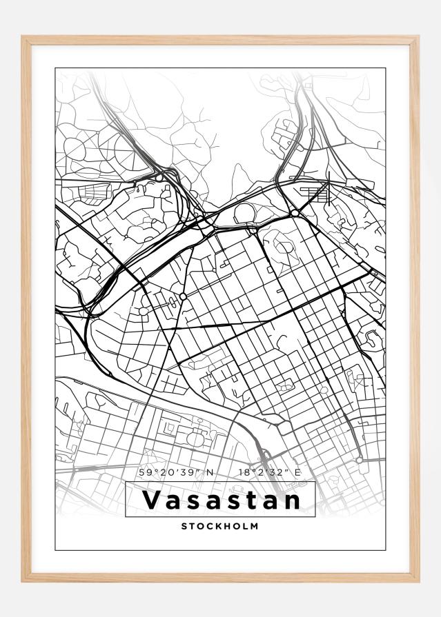 Kort - Vasastan - Hvid Plakat