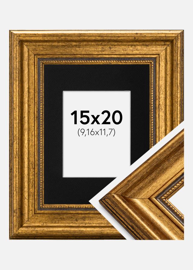 Ramme Rokoko Guld 15x20 cm - Passepartout Sort 4x5 inches