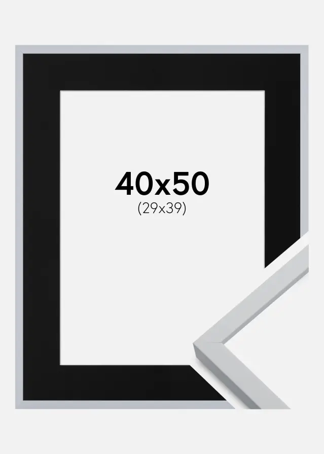 Ramme Oslo Hvid 40x50 cm - Passepartout Sort 30x40 cm