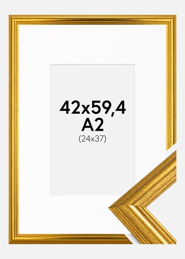 Ramme Västkusten Guld 42x59,4 cm (A2) - Passepartout Hvid 25x38 cm