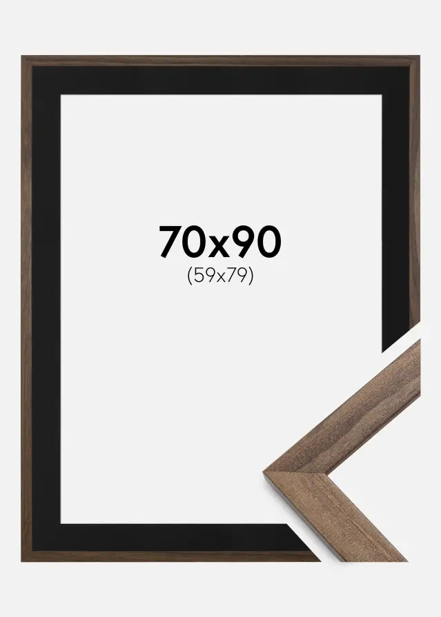 Ramme Stilren Valnød 70x90 cm - Passepartout Sort 60x80 cm