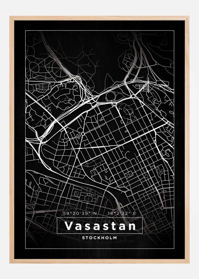 Kort - Vasastan - Sort Plakat