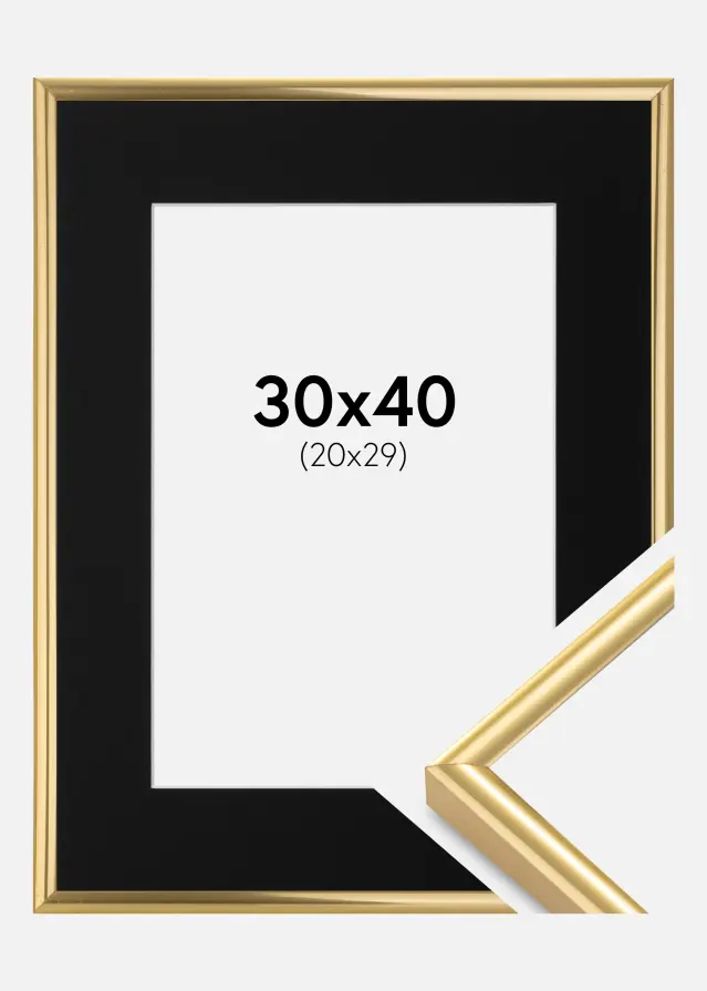 Ramme Victoria Guld 30x40 cm - Passepartout Sort 21x30 cm