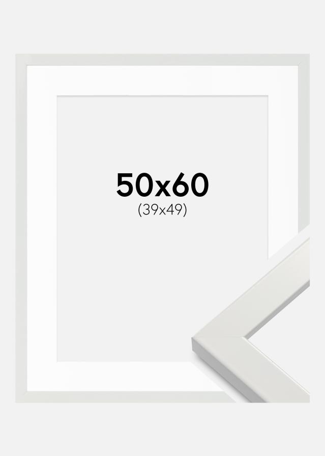 Ramme White Wood Glossy 50x60 cm - Passepartout Hvid 40x50 cm