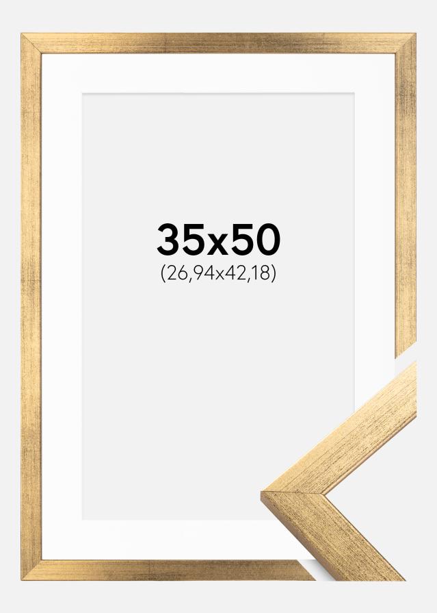 Ramme Stilren Guld 35x50 cm - Passepartout Hvid 11x17 inches