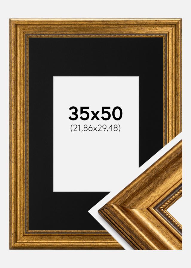 Ramme Rokoko Guld 35x50 cm - Passepartout Sort 9x12 inches