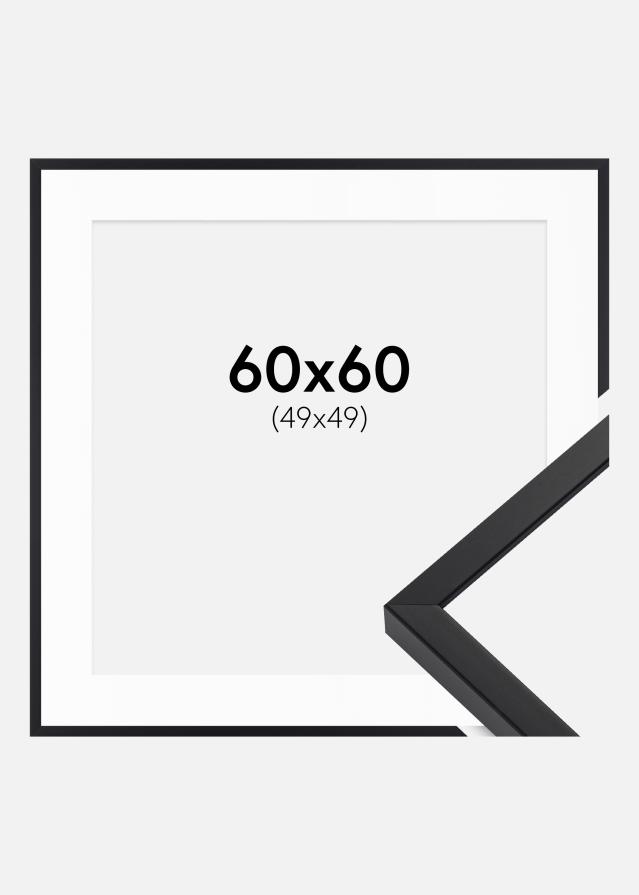 Ramme E-Line Sort 60x60 cm - Passepartout Hvid 50x50 cm