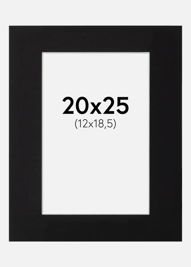 Passepartout Sort Standard (Hvid Kerne) 20x25 cm (12x18,5)