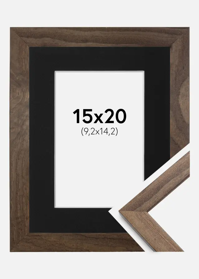 Ramme Stilren Valnød 15x20 cm - Passepartout Sort 4x6 inches (10,2x15,2 cm)
