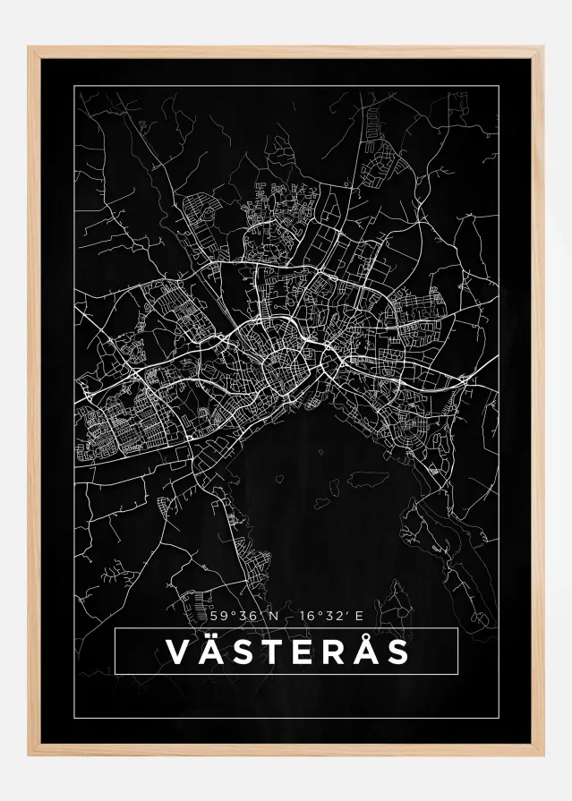 Kort - Västerås - Sort Plakat