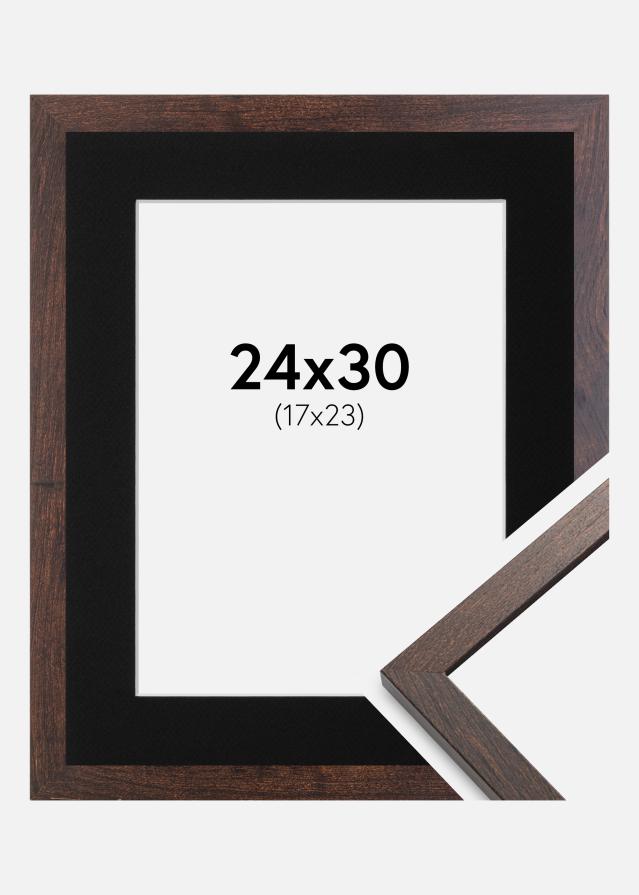 Ramme Trendy Valnød 24x30 cm - Passepartout Sort 18x24 cm