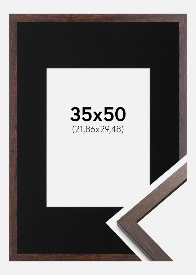 Ramme Trendy Valnød 35x50 cm - Passepartout Sort 9x12 inches