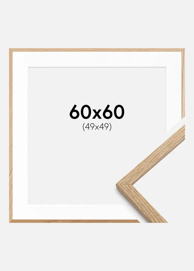 Ramme Oslo Eg 60x60 cm - Passepartout Hvid 50x50 cm