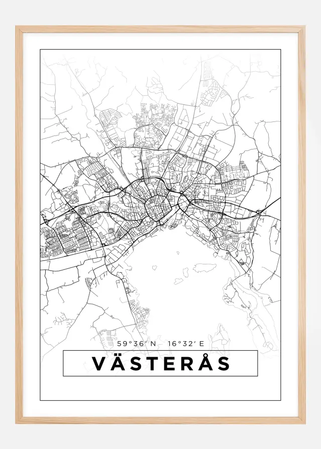 Kort - Västerås - Hvid Plakat