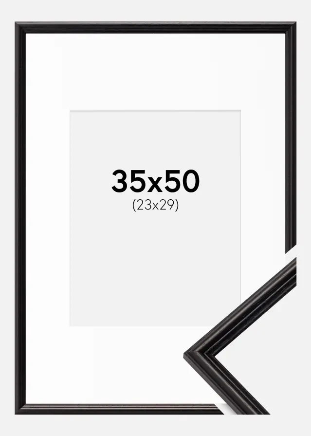 Ramme Horndal Sort 35x50 cm - Passepartout Hvid 24x30 cm