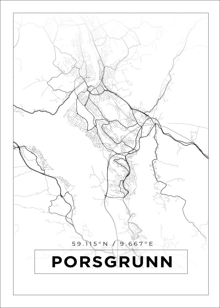 Kort - Porsgrunn - Hvid Plakat