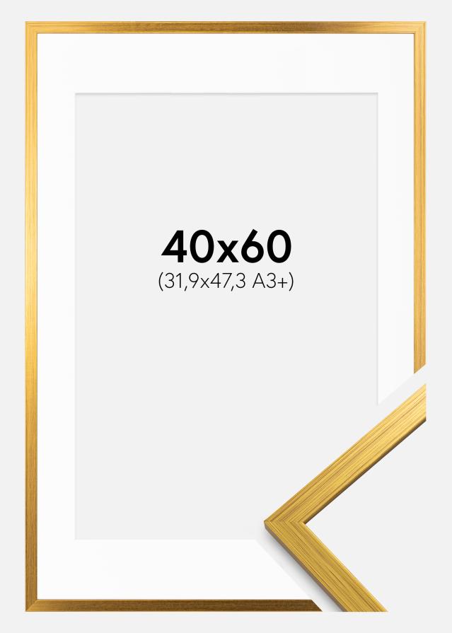 Ramme Edsbyn Guld 40x60 cm - Passepartout Hvid 32,9x48,3 cm (A3+)
