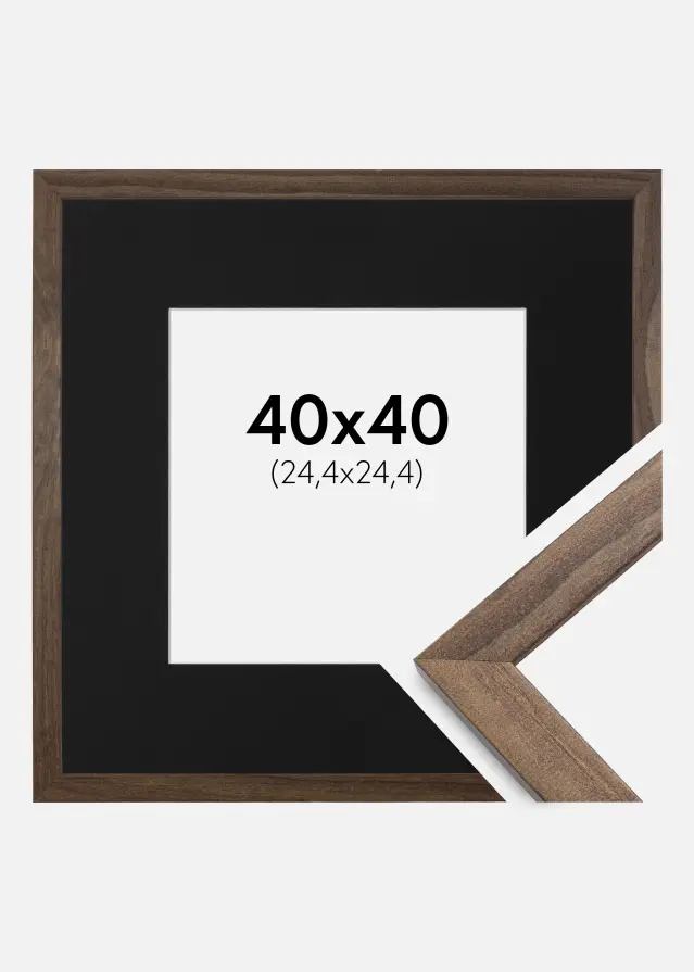 Ramme Stilren Valnød 40x40 cm - Passepartout Sort 10x10 inches (25,4x25,4 cm)