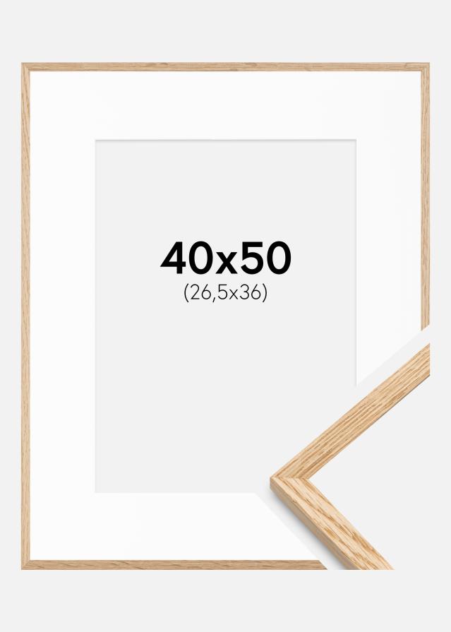 Ramme Tynd Eg 40x50 cm - Passepartout Hvid 27,5x37 cm