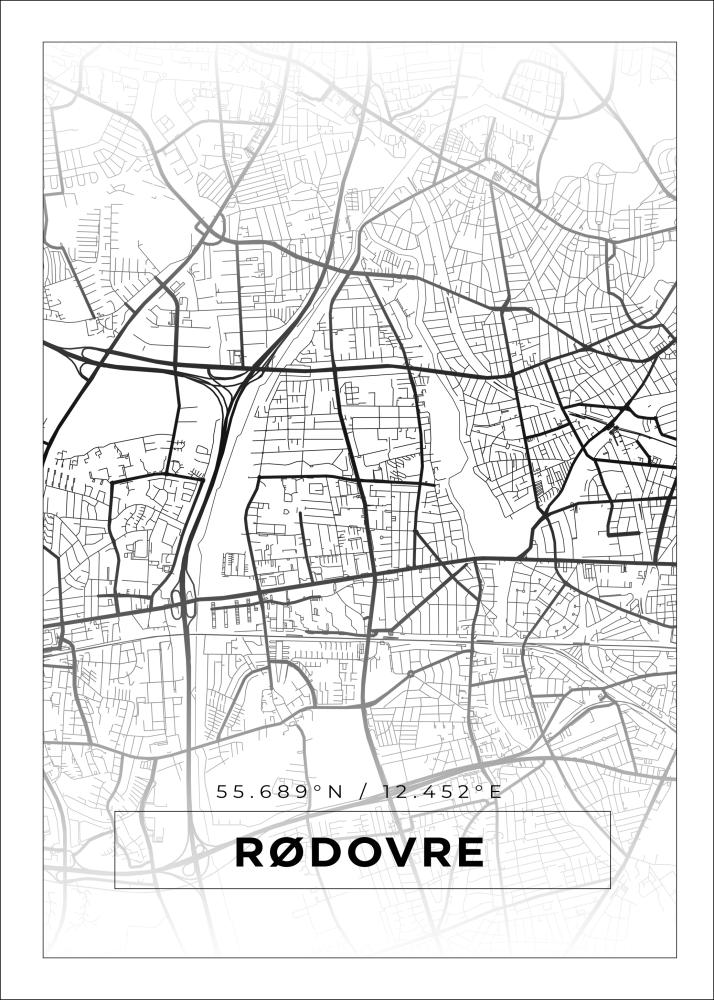 Kort - Rødovre - Hvid Plakat