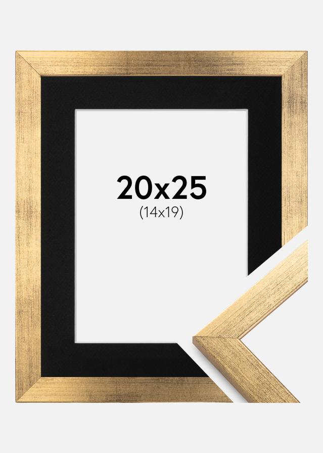 Ramme Stilren Guld 20x25 cm - Passepartout Sort 15x20 cm