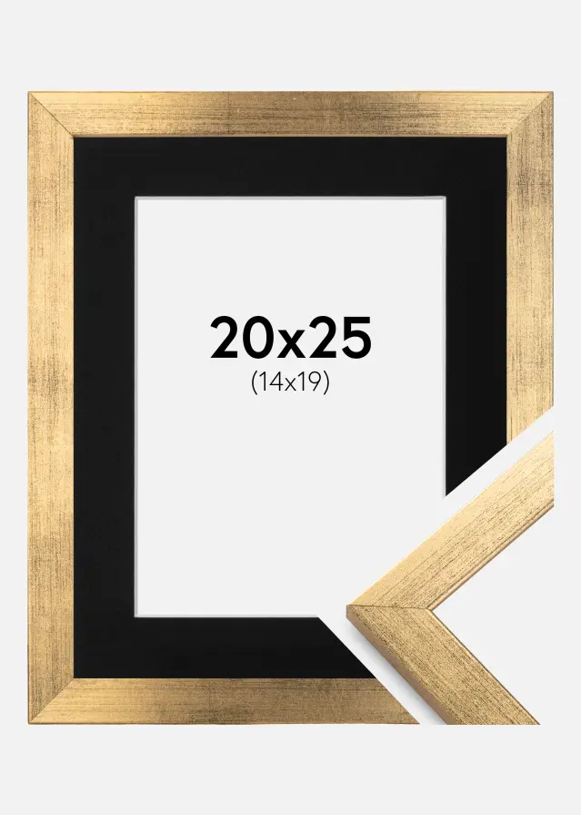 Ramme Stilren Guld 20x25 cm - Passepartout Sort 15x20 cm