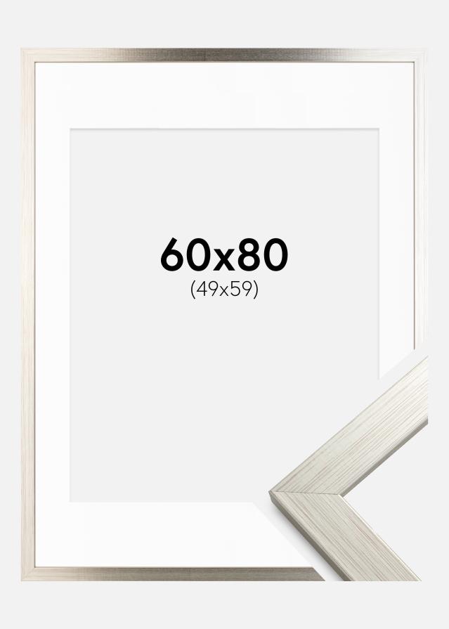 Ramme Silver Wood 60x80 cm - Passepartout Hvid 50x60 cm