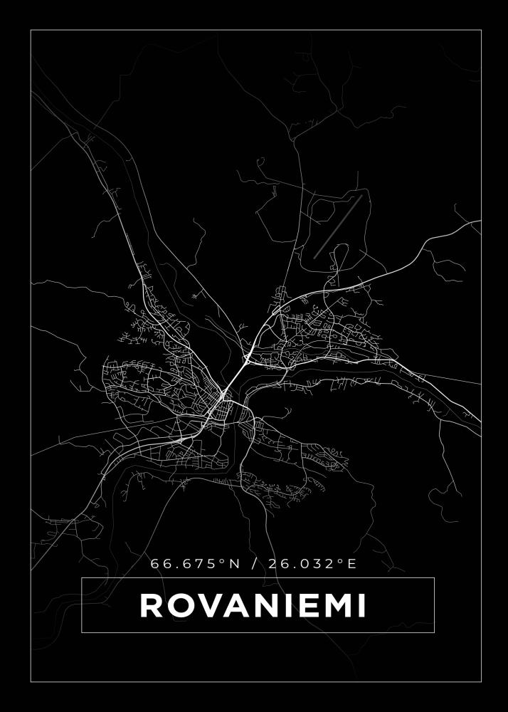 Kort - Rovaniemi - Sort Plakat