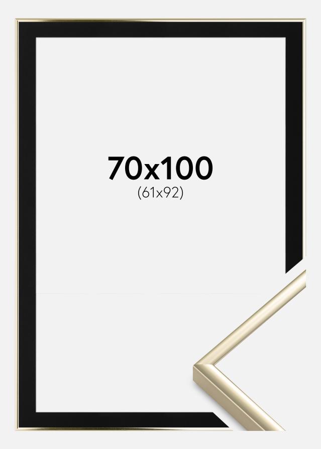Ramme Aluminium Blank Guld 70x100 cm - Passepartout Sort 62x93 cm