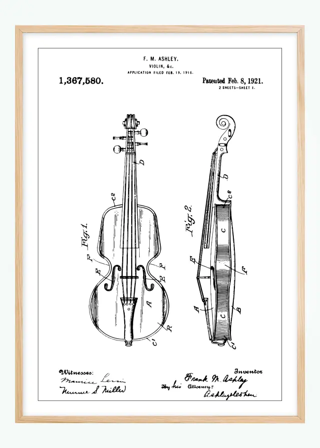 Patenttegning - Violin Plakat