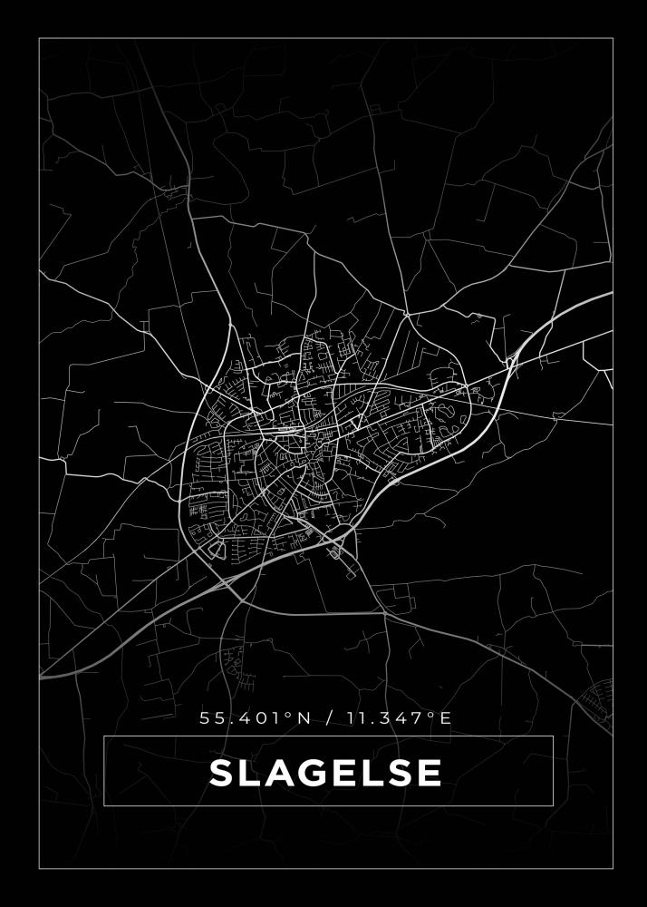 Kort - Slagelse - Sort Plakat