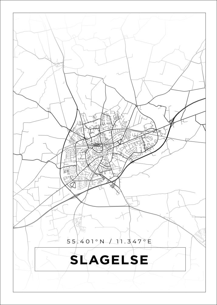 Kort - Slagelse - Hvid Plakat